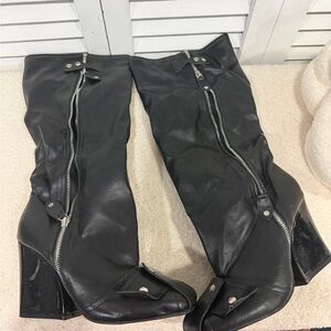 Elegant Black Leather Over the Knee Boots